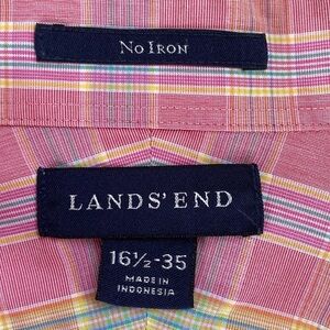 Lands End Cotton L/S Pink Plaid No Iron Button Down Size L/XL